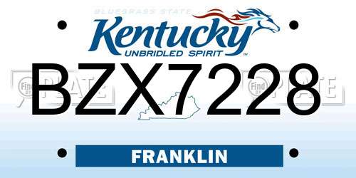 BZX7228 Kentucky License Plate