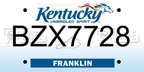 BZX7728 Kentucky License Plate