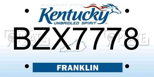 BZX7778 Kentucky License Plate