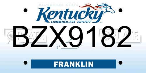 BZX9182 Kentucky License Plate