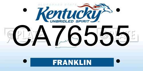 CA76555 Kentucky License Plate