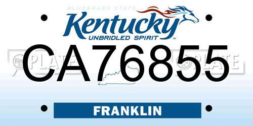 CA76855 Kentucky License Plate