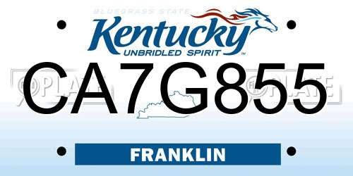 CA7G855 Kentucky License Plate