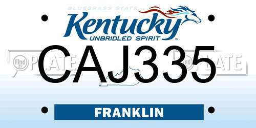 CAJ335 Kentucky License Plate