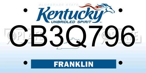 CB3Q796 Kentucky License Plate
