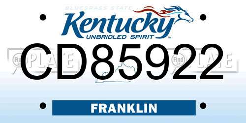 CD85922 Kentucky License Plate