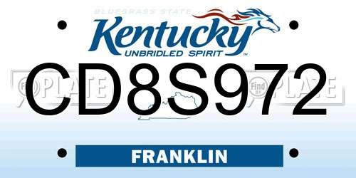 CD8S972 Kentucky License Plate