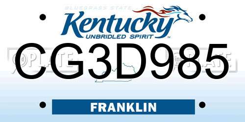 CG3D985 Kentucky License Plate