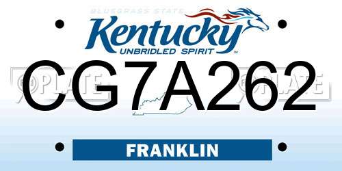 CG7A262 Kentucky License Plate