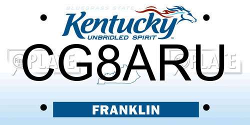 CG8ARU Kentucky License Plate