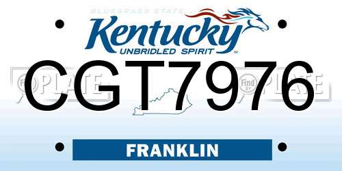 CGT7976 Kentucky License Plate