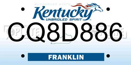 CQ8D886 Kentucky License Plate