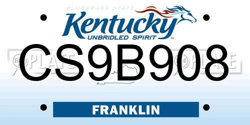 CS9B908 Kentucky License Plate
