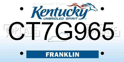 CT7G965 Kentucky License Plate