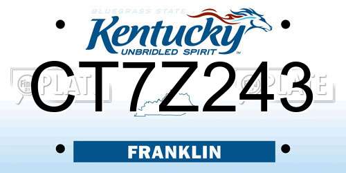 CT7Z243 Kentucky License Plate