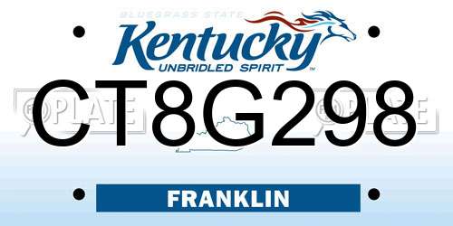 CT8G298 Kentucky License Plate