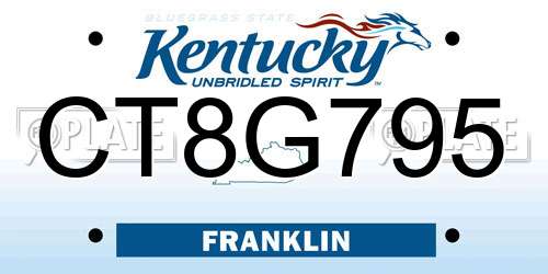 CT8G795 Kentucky License Plate