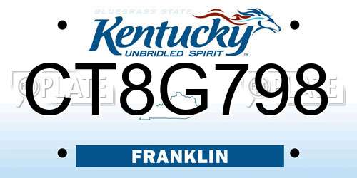 CT8G798 Kentucky License Plate