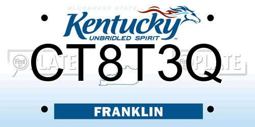 CT8T3Q Kentucky License Plate