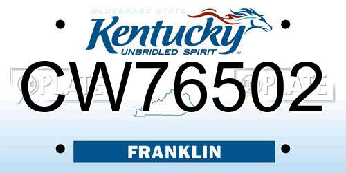 CW76502 Kentucky License Plate