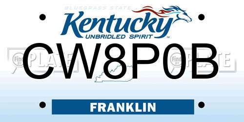 CW8P0B Kentucky License Plate