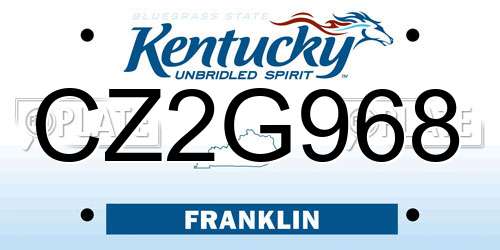 CZ2G968 Kentucky License Plate