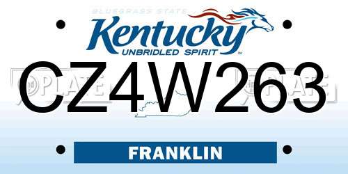 CZ4W263 Kentucky License Plate