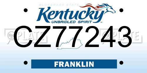 CZ77243 Kentucky License Plate