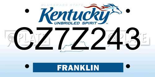 CZ7Z243 Kentucky License Plate