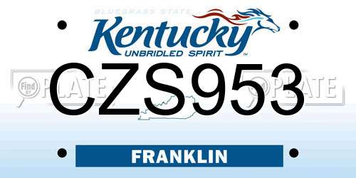 CZS953 Kentucky License Plate