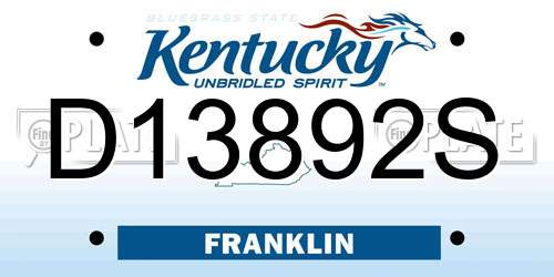 D13892S Kentucky License Plate