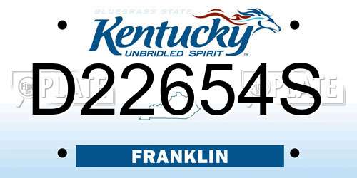 D22654S Kentucky License Plate