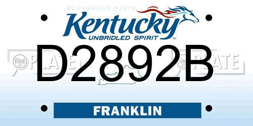 D2892B Kentucky License Plate