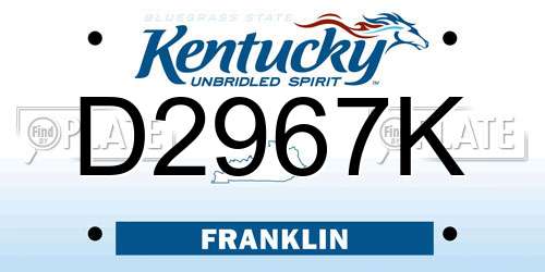 D2967K Kentucky License Plate