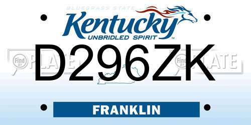 D296ZK Kentucky License Plate