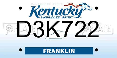 D3K722 Kentucky License Plate