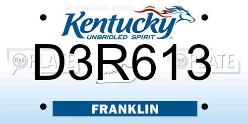 D3R613 Kentucky License Plate