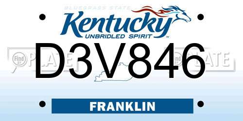 D3V846 Kentucky License Plate