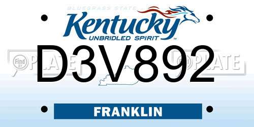 D3V892 Kentucky License Plate