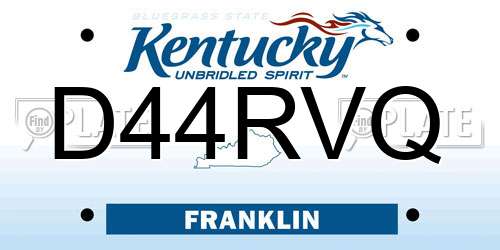 D44RVQ Kentucky License Plate