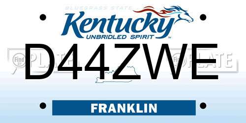 D44ZWE Kentucky License Plate