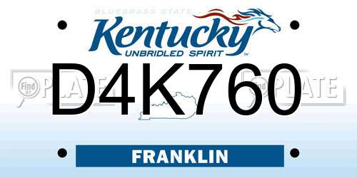D4K760 Kentucky License Plate