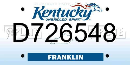 D726548 Kentucky License Plate