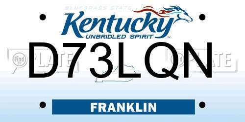 D73LQN Kentucky License Plate