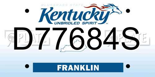 D77684S Kentucky License Plate