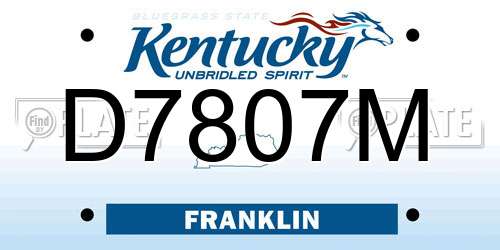 D7807M Kentucky License Plate