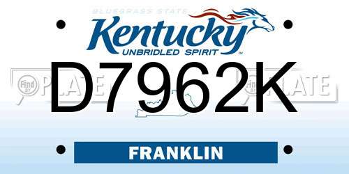 D7962K Kentucky License Plate