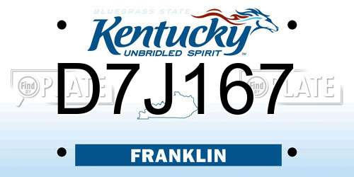 D7J167 Kentucky License Plate