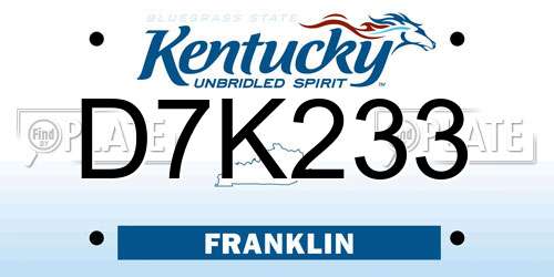 D7K233 Kentucky License Plate