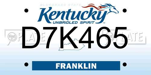 D7K465 Kentucky License Plate